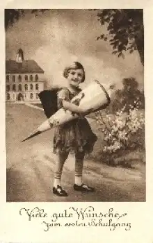 Schulanfang, Mädchen, Schultasche, Tüte, gebr. ca. 1920