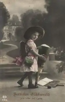 Schulanfang, Mädchen, Schultasche, Tüte, o 1917, Serienkarte Nr. 1155 4