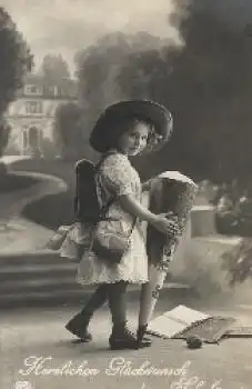 Schulanfang, Mädchen, Schultasche, Tüte, o 1917, Serienkarte Nr. 1155 4