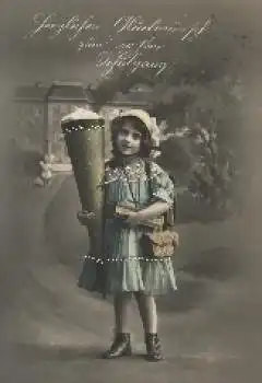 Schulanfang, Mädchen, Schultasche, Tüte, o 1917, Serienkarte Nr. 6044 1