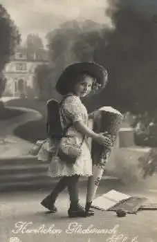 Schulanfang, Mädchen, Schultasche, Tüte, gebr. ca. 1920, Serienkarte Nr. 1155 4