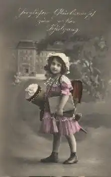 Schulanfang Mädchen Ranzen Schultüte o 1917, Serienkarte Nr. 6044 4