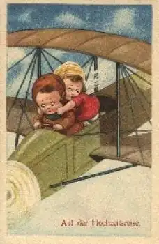 Flugzeug Humorkarte, Kinder Auf der Hochzeitsreise, * ca. 1940