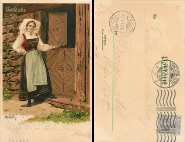 Pfingsten Künstlerkarte Mailick (Tracht) WV Nr. 4548 o 21.5.1904