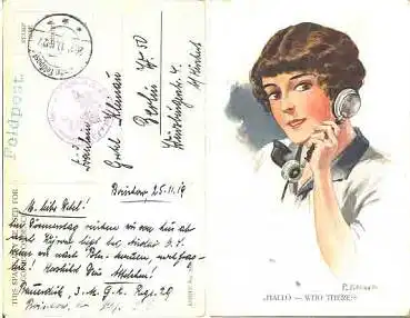 Telefonistin Künstlerkarte R. Fuhrmann Feldpoststempel Übergangsarmee Reichswehr-Infanterie Regiment 29 (4.Garde-Rgt. z.F.) o 26.11.1919