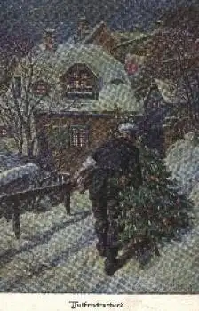 Mann mit Weihnachtsbaum Künstlerkarte  o 29.05.1916