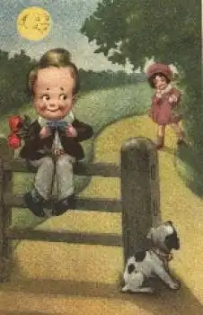 Kinder Künstlerkarte mit Hund * ca. 1920