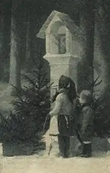 Kinder im Gebet Wald Schnee o 25.11.1926