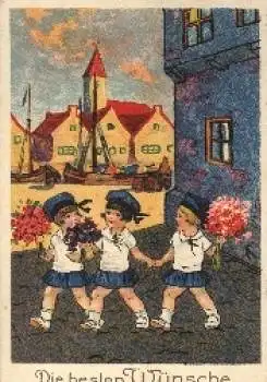 Geburtstagswünsche Kinder, Künstlerkarte Blumen, o ca. 1940