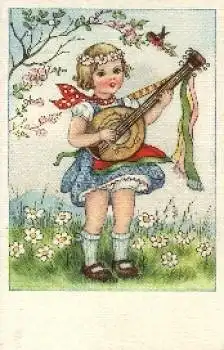Mädchen mit Gitarre Künstlerkarte * ca. 1940