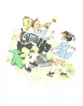 Kinder, Künstlerkarte, Instrumente (Trompete, Harmonika) musizieren * ca. 1940