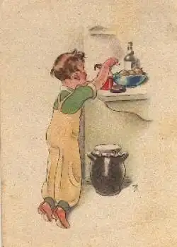 Junge beim Naschen Künstlerkarte o 2.5.1958