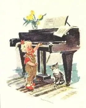 Kinder mit Klavier Künstlerkarte * ca. 1950