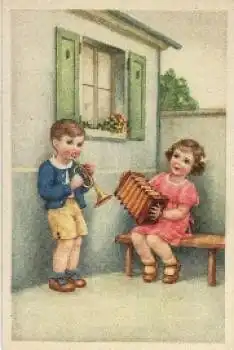 Kinder Musikinstrumente Trompete, Harmonika * ca. 1930