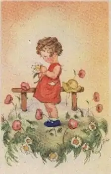 Kinder Mädchen, Blumen , Künstlerkarte * ca. 1950