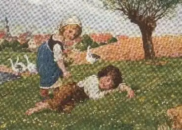 Kinder, Künstlerkarte W. Krüger Gänse o 26.4.1920