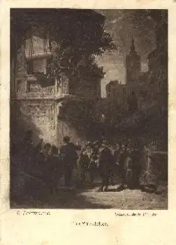 Karl Spitzweg "Das Ständchen" Künstlerkarte  o 1916