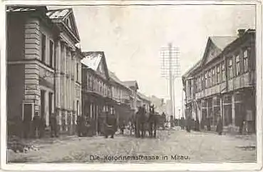 Mitau Lettland Kolonnenstrasse, Feldpoststempel o 8.6.1916