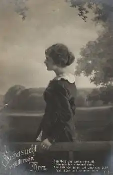 Frauen Serienkarte Nr. 7957-1"Sehnsucht erfüllt mein Herz" gebr. 1920