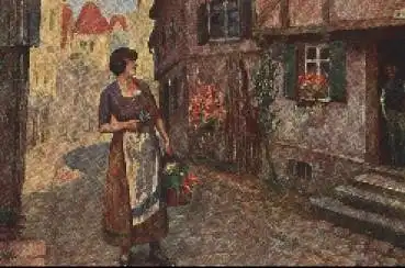 Heinrich E. Künstlerkarte Dorfidyll gebr. 1925