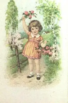 Kinder Mädchen Blumen Künstlerkarte *ca. 1930