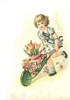 Mädchen mit Blumen Künstlerkarte *ca. 1930