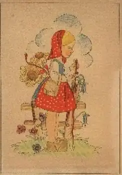 Mädchen Blumen Käfer Künstlerkarte C. Wagner *ca. 1950