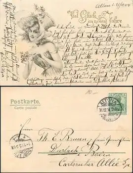 Dame mit Hut Neujahrskarte  o 31.12.04