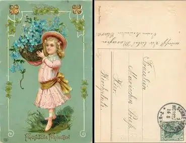 Kind mit Blumenkorb Pfingsten Goldschnititho o 14.5.10