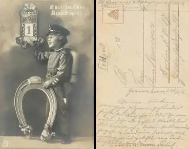 Neujahr Kind in Uniform 1. WK gebr. ca.1916 Serienkarte 2391/6