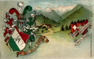 Helvetia Oenipontana seis Panier Studentica "Pro deo et Patria" Künstlerkarte Mops * ca. 1910