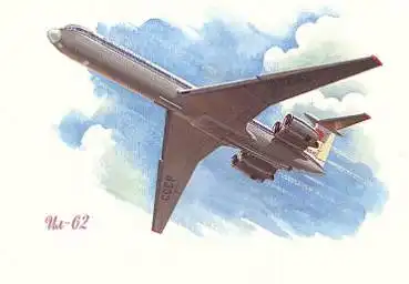 Flugzeug IL-62  Künstlerkarte der Aeroflot *ca. 1975