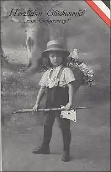 Mädchen Patriotika 1. WK. Schwarz-weiss-rot Geburtstagskarte gebr. ca. 1915