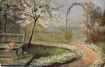 Tary Gata Künstlerkarte Garten gebr. ca. 1910