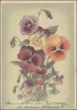 Stiefmuetterchen Künstlerkarte gebr. 9.3.1945