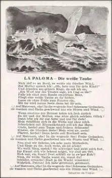 La Paloma - die Weisse Taube Liedkarte * ca. 1960