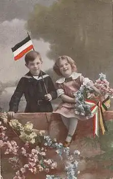 Kinder, 1.WK Patriotika Schwarz-weiss-rot gebr. 25.12.1916