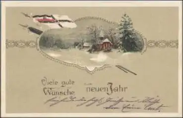 Reichskriegsflagge Patriotika, 1. WK. Neujahrskarte, Schwarz-weiss-rot, gebr. 25.8.1916