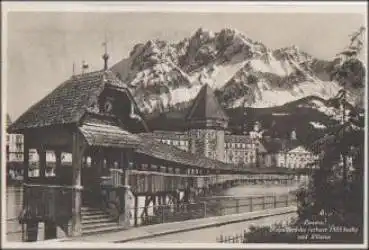 Luzern Kapellbrücke mit Pilatus o 26.7.1937