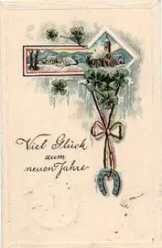 Kleeblatt Hufeisen Prägekarte o 29.12.1915