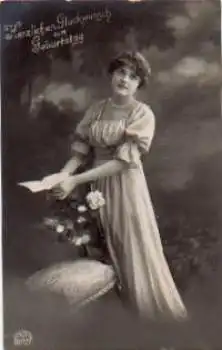 Frau mit Blumen Serienkarte 8695/2 o 22.4.1919