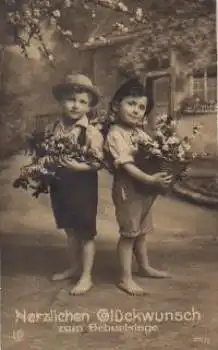 Kinder Blumenkörbe Serienkarte 212/5 gebr. ca. 1920
