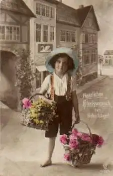 Kind, Serie 4272/3, Geburtstag, Blumenkörbe, gebr. 25.6.1919