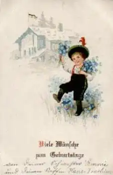 Kind mit Vergissmeinnicht Blumen Geburtstag, * ca. 1930