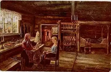 Schneevoigt G. Künstlerkarte "Auf Besuch" Dänische Kunst * ca. 1920