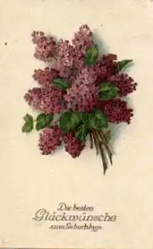 Flieder, Blumen Geburtstagskarte gebr. ca. 1910