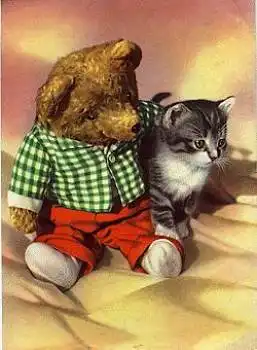 Teddybär und Katze * ca. 1970