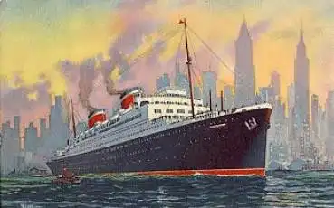 Passagierschiff "Manhattan"United States Lines Künstlerkarte Worden Wood * ca. 1940