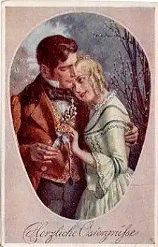 Ostergrüsse Weidenkätzchen Künstlerkarte AK. * ca. 1920