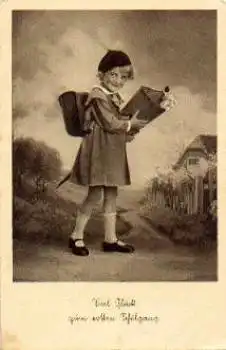 Schulanfang, Mädchen mit Schultüte, gebr. ca. 1930